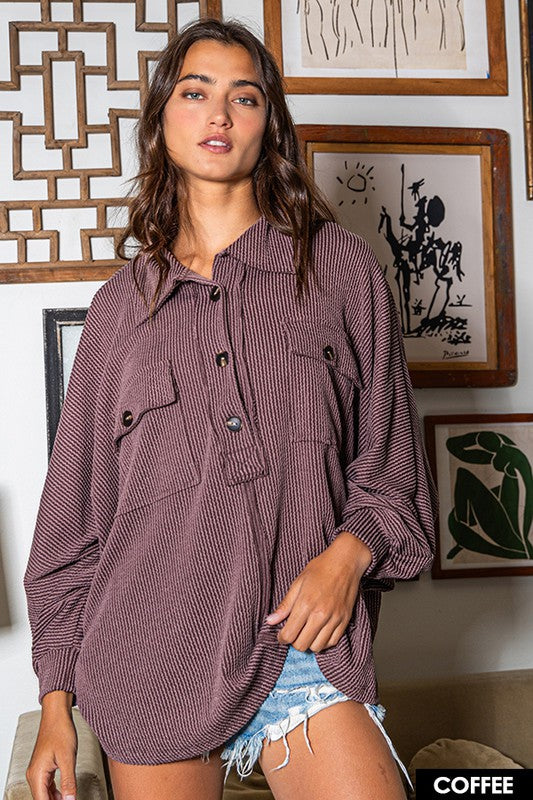 Chic and Cozy Corded Top in Coffee