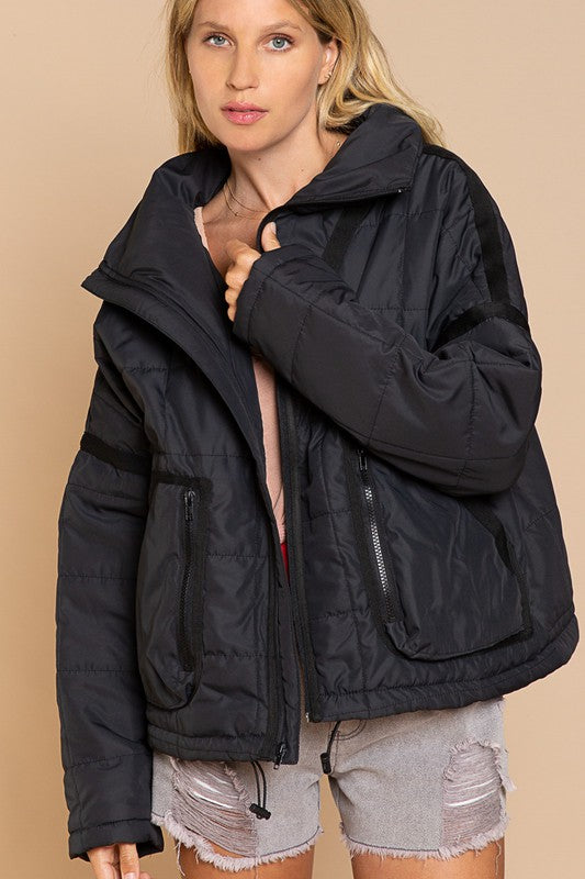 Quilted With Zipper Closure Jacket in Powder Green