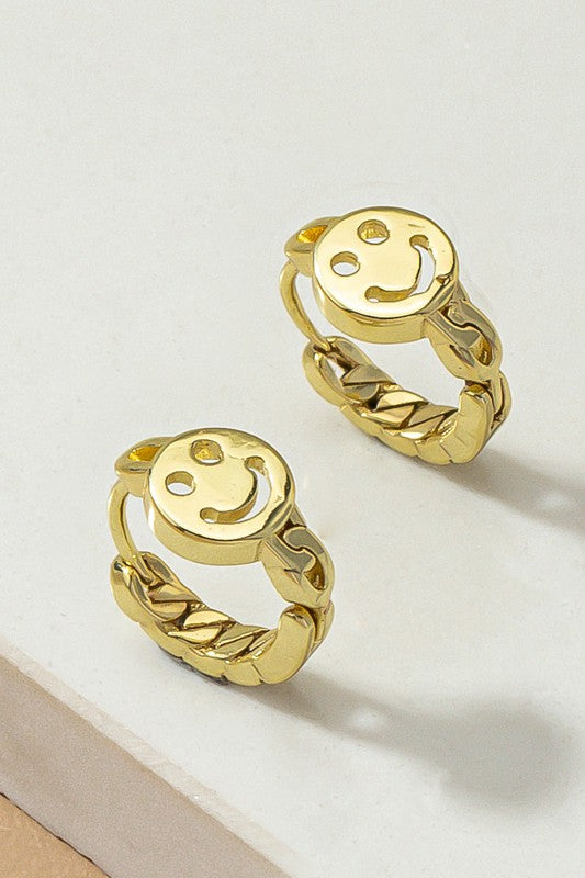 Happy face huggie hoop earrings