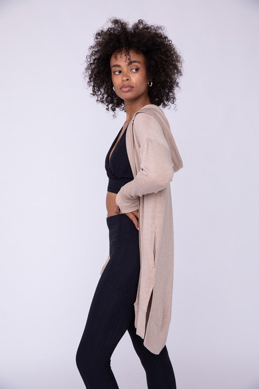 Longline Hooded Cardigan with Pockets