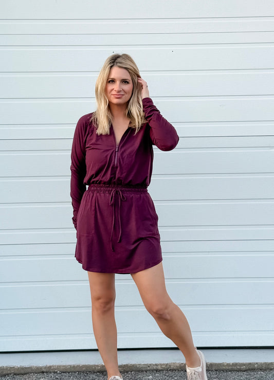 On The Go Romper Dress in Cassis