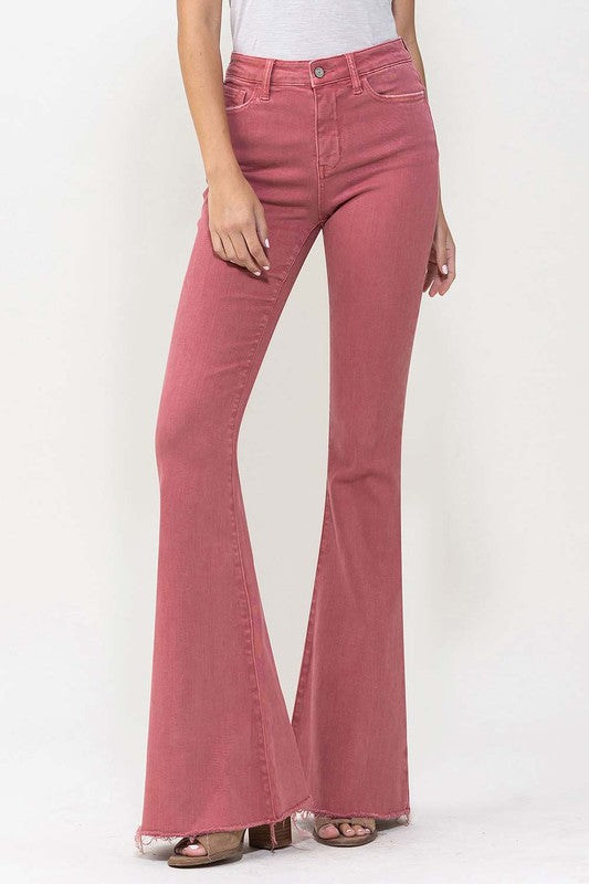 High Rise Super Flare Jeans in Mineral Red