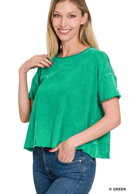 Acid Wash Short Tee In K Green