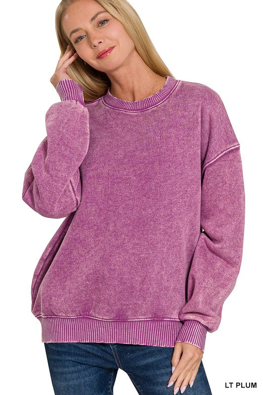 Ultra-Cute Acid Wash Sweatshirt in Plum