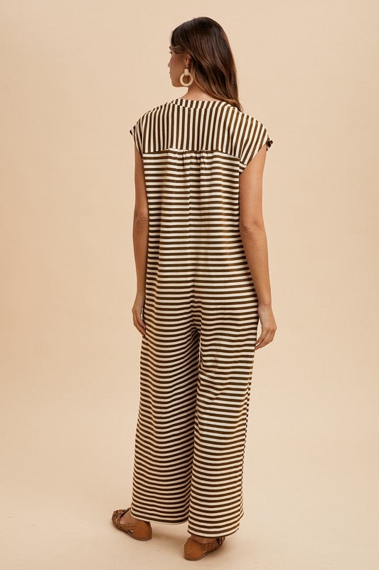 Instant Fave Striped Jumpsuit in Mocha