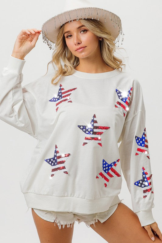 Patriotic Sequin Star Lightweight Sweatshirt
