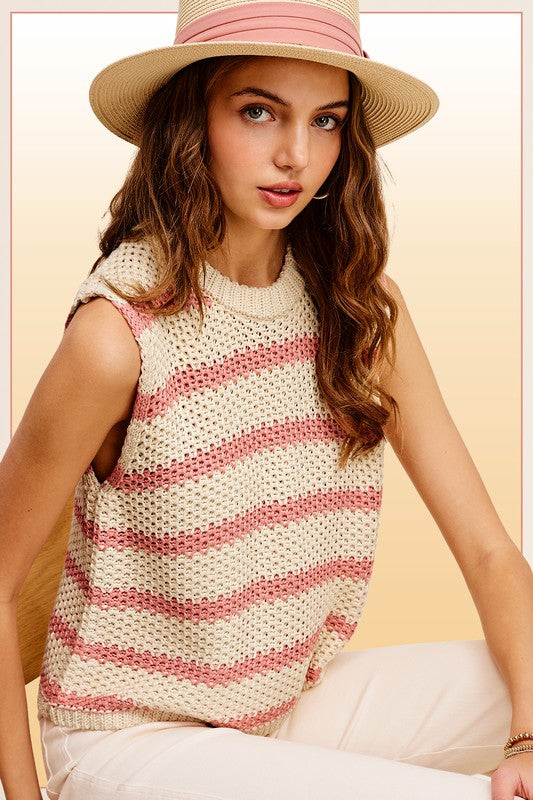 Classic Stripe Sleeveless Sweater Top