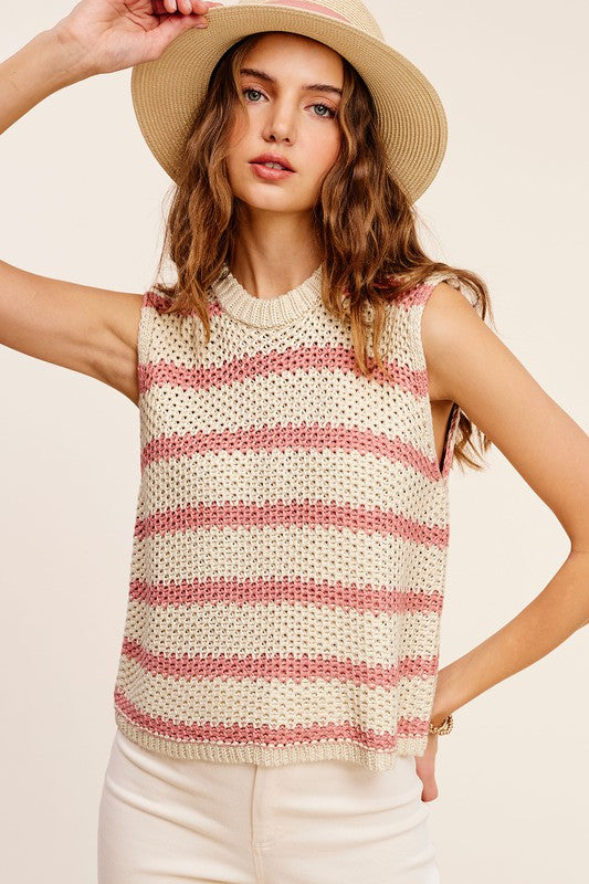 Classic Stripe Sleeveless Sweater Top