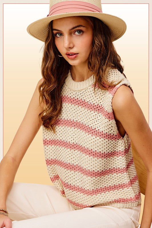 Classic Stripe Sleeveless Sweater Top