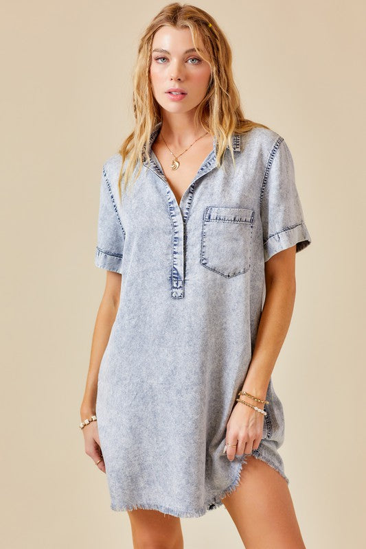 Washed Shirt Dress in Denim