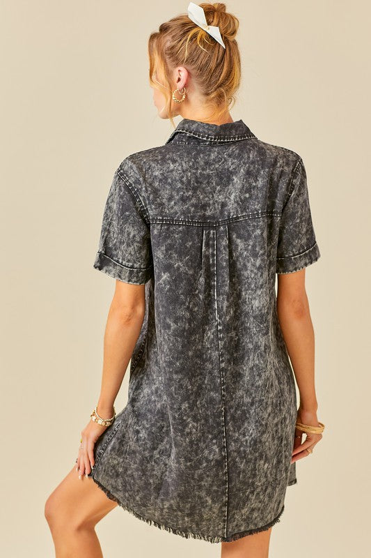 Washed Shirt Dress in Black