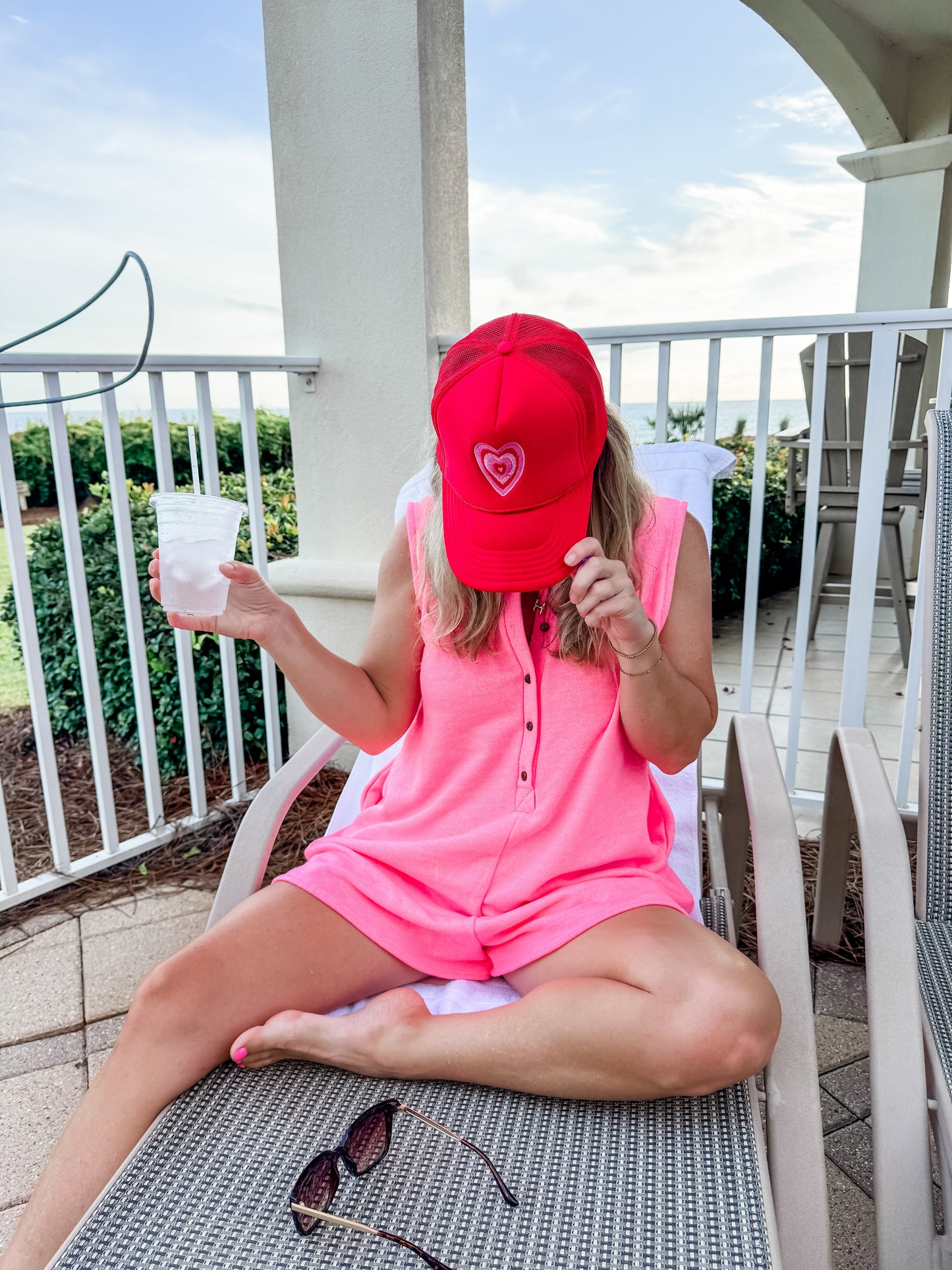Poolside Terry Romper in Neon Pink