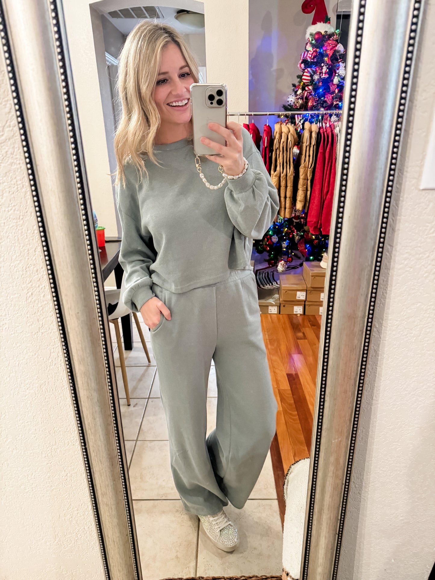 Stay Comfy Sweat Set in Sage