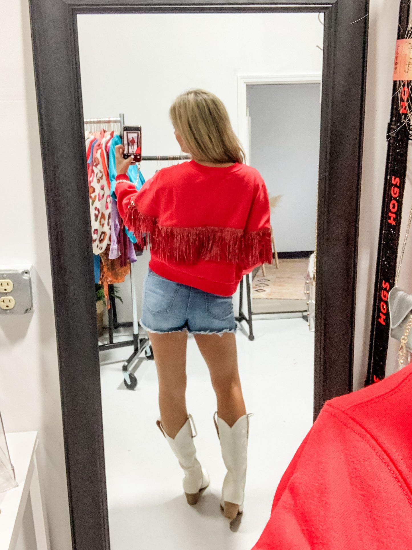 Embellished Fringe Sweatshirt in Red