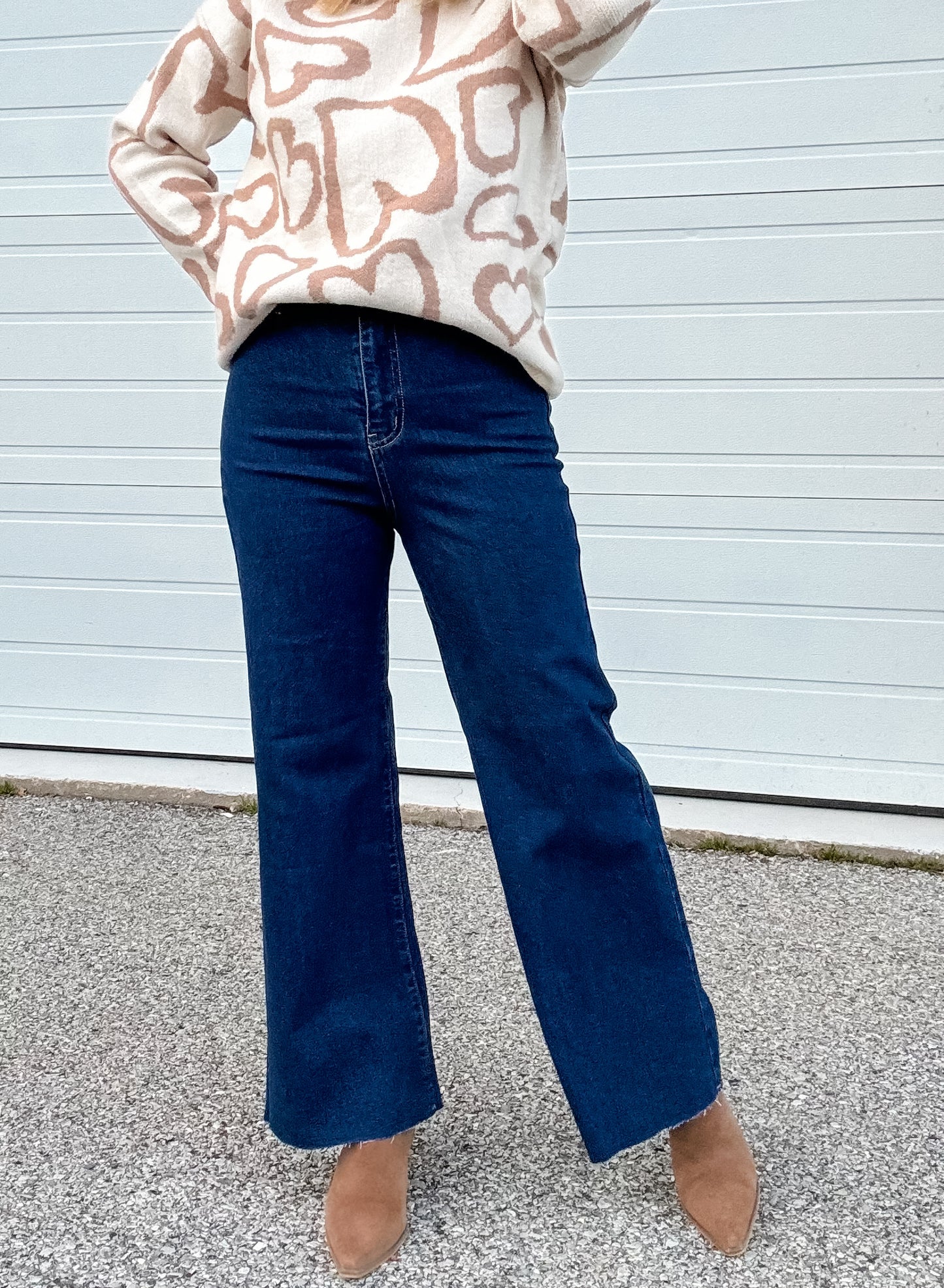 High Rise Wide Leg Dark Denim Pants