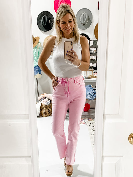 Acid Pink Straight Leg Jeans