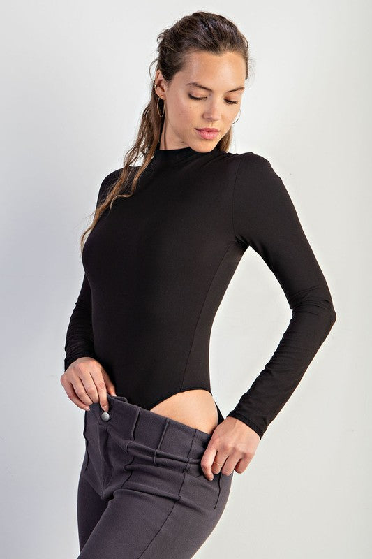 Luxurious Long-Sleeve Bodysuit in Black
