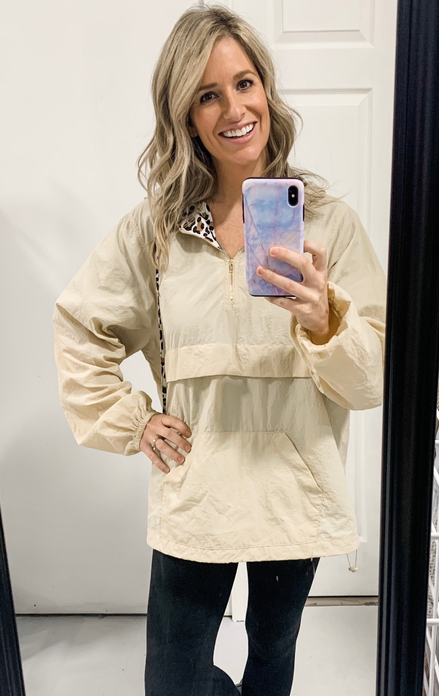 Pop of Leopard Windbreaker in Beige