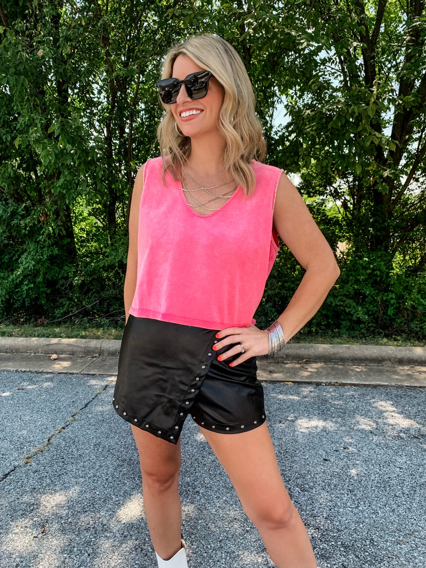 Party Time Rhinestone Detailed Tank in Pink