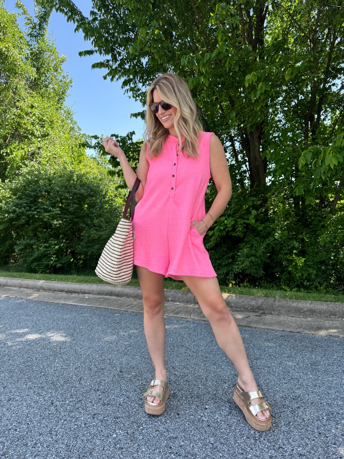 Poolside Terry Romper in Neon Pink