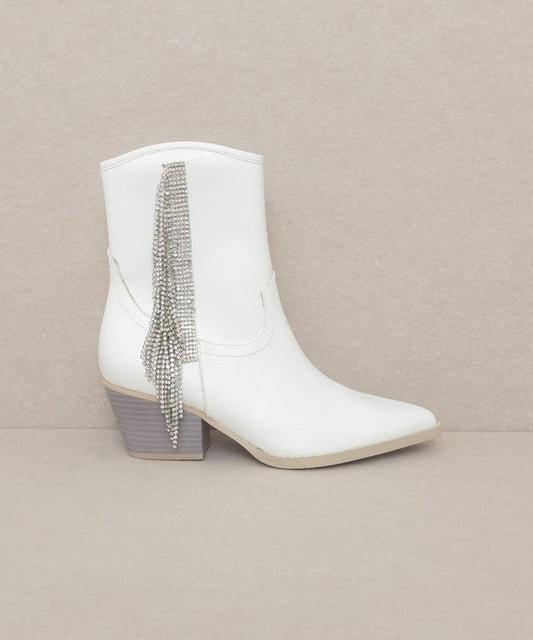 Rhinestone Fringe Boots in White