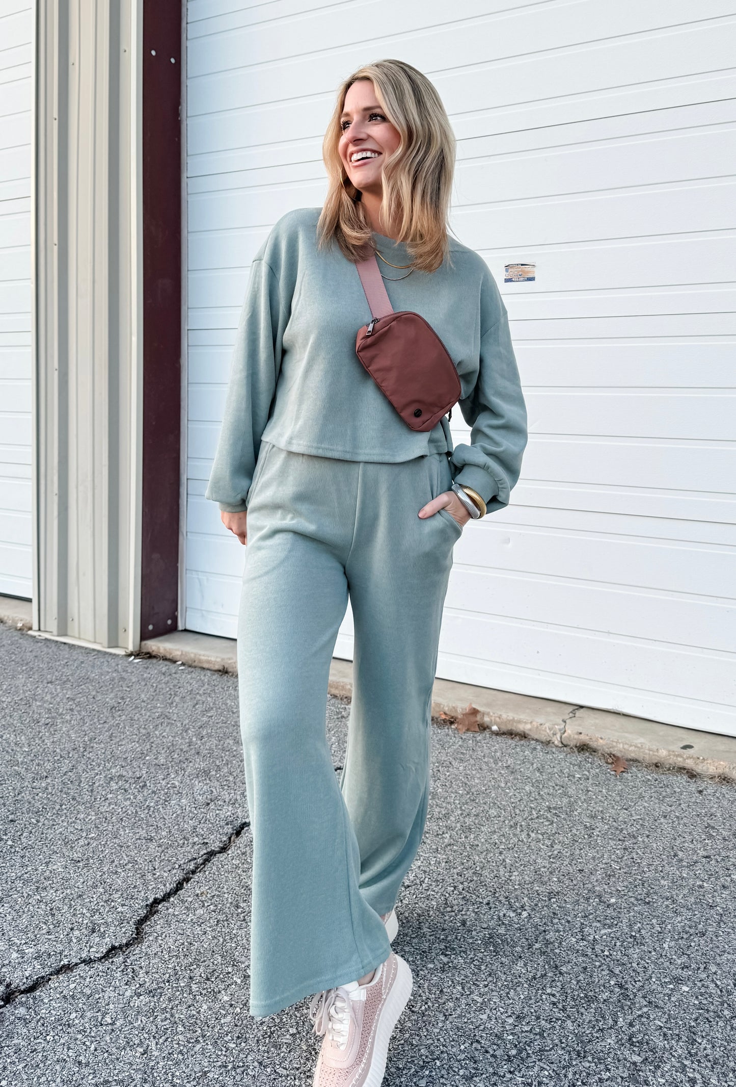 Stay Comfy Sweat Set in Sage