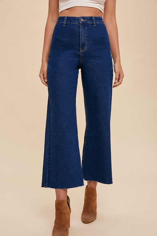 High Rise Wide Leg Dark Denim Pants