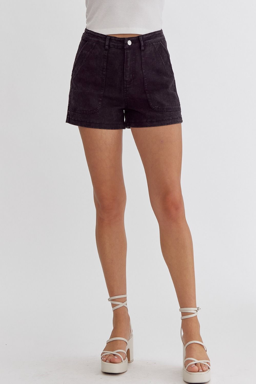 Hayley Pocket High Rise Denim Short in Black