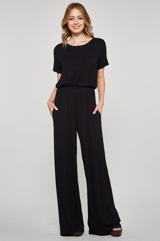 Positive Vibes Short Sleeve Jumpsuit in Black