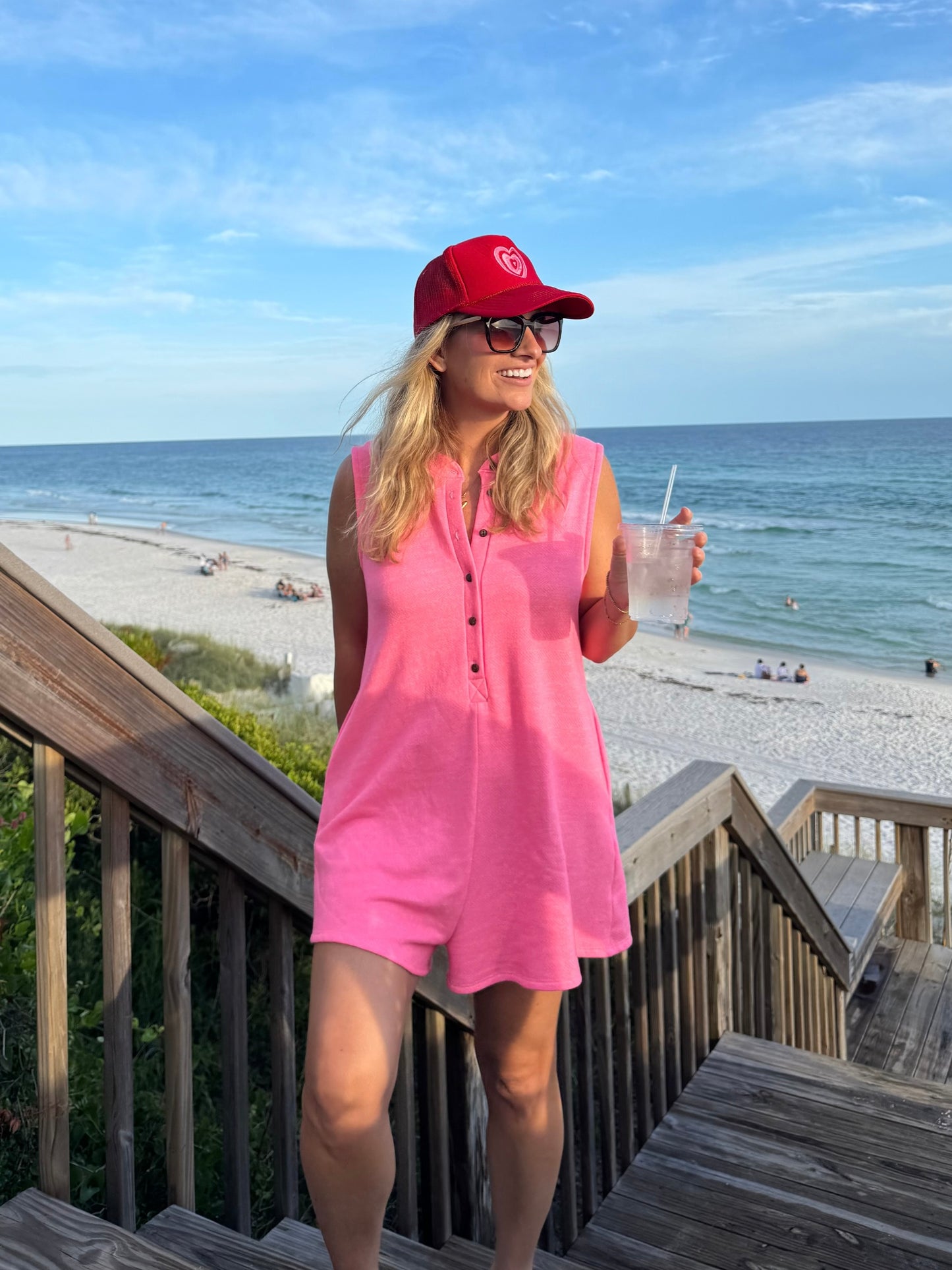 Poolside Terry Romper in Neon Pink
