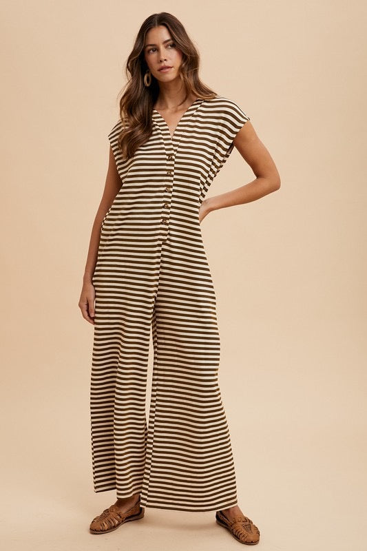 Instant Fave Striped Jumpsuit in Mocha