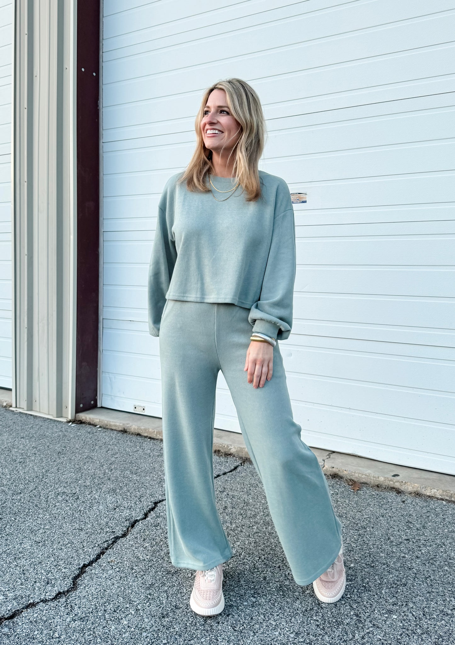 Stay Comfy Sweat Set in Sage