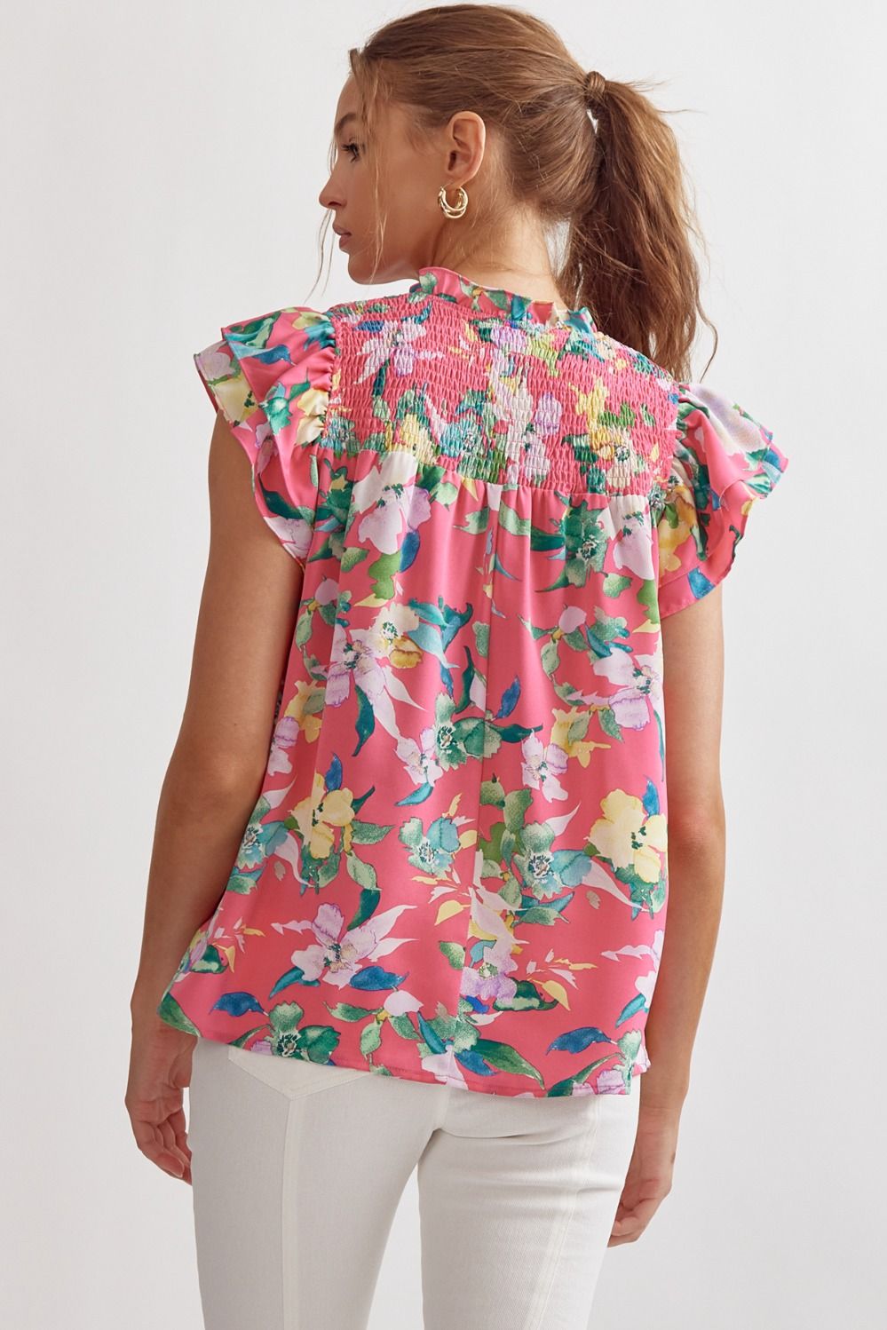 Whimsy Floral Print Top in Pink