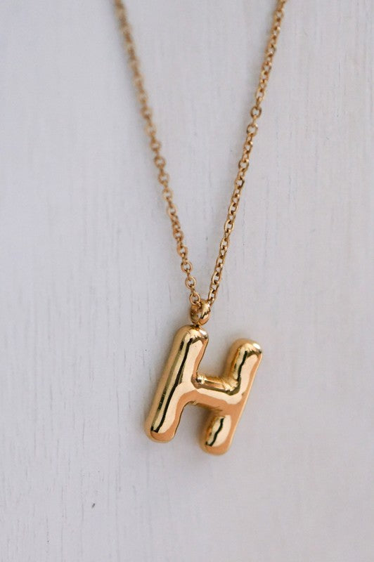 Gold Bubble Initial Necklace