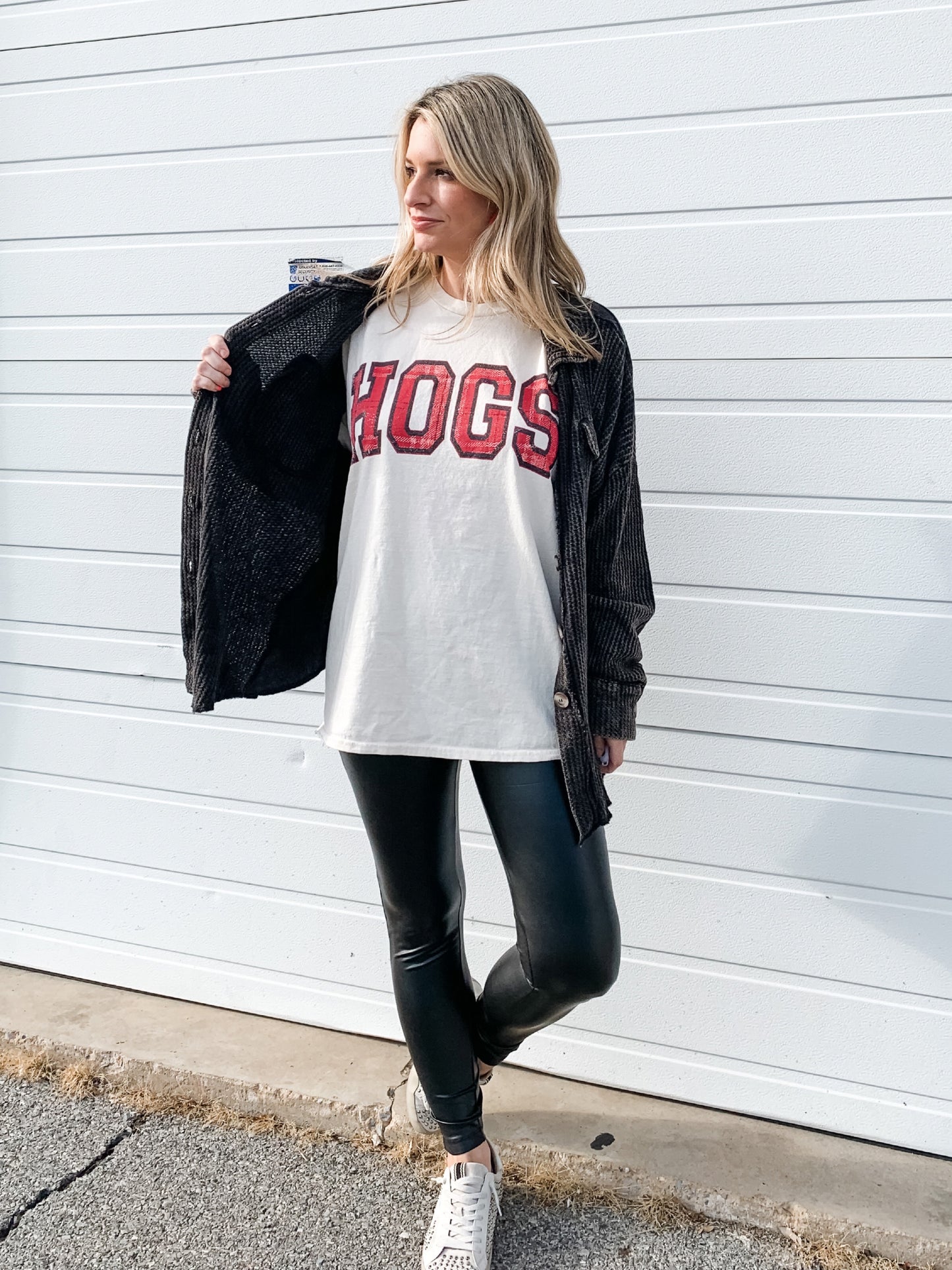 HOGS Plaid Print Distressed Tee