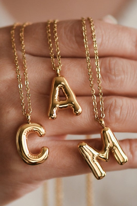 Gold Bubble Initial Necklace