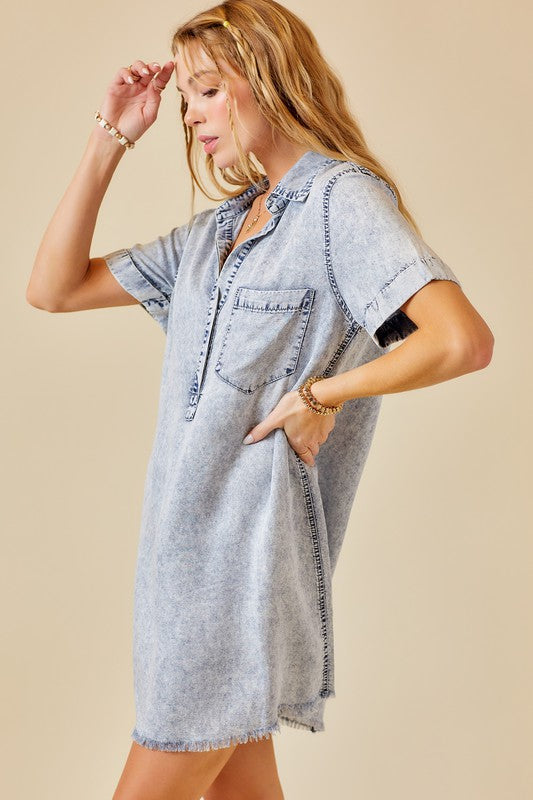 Washed Shirt Dress in Denim