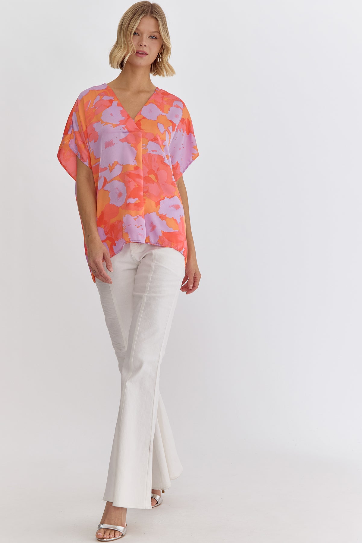 Stunning Bright Satin Top in Orange/Lavender