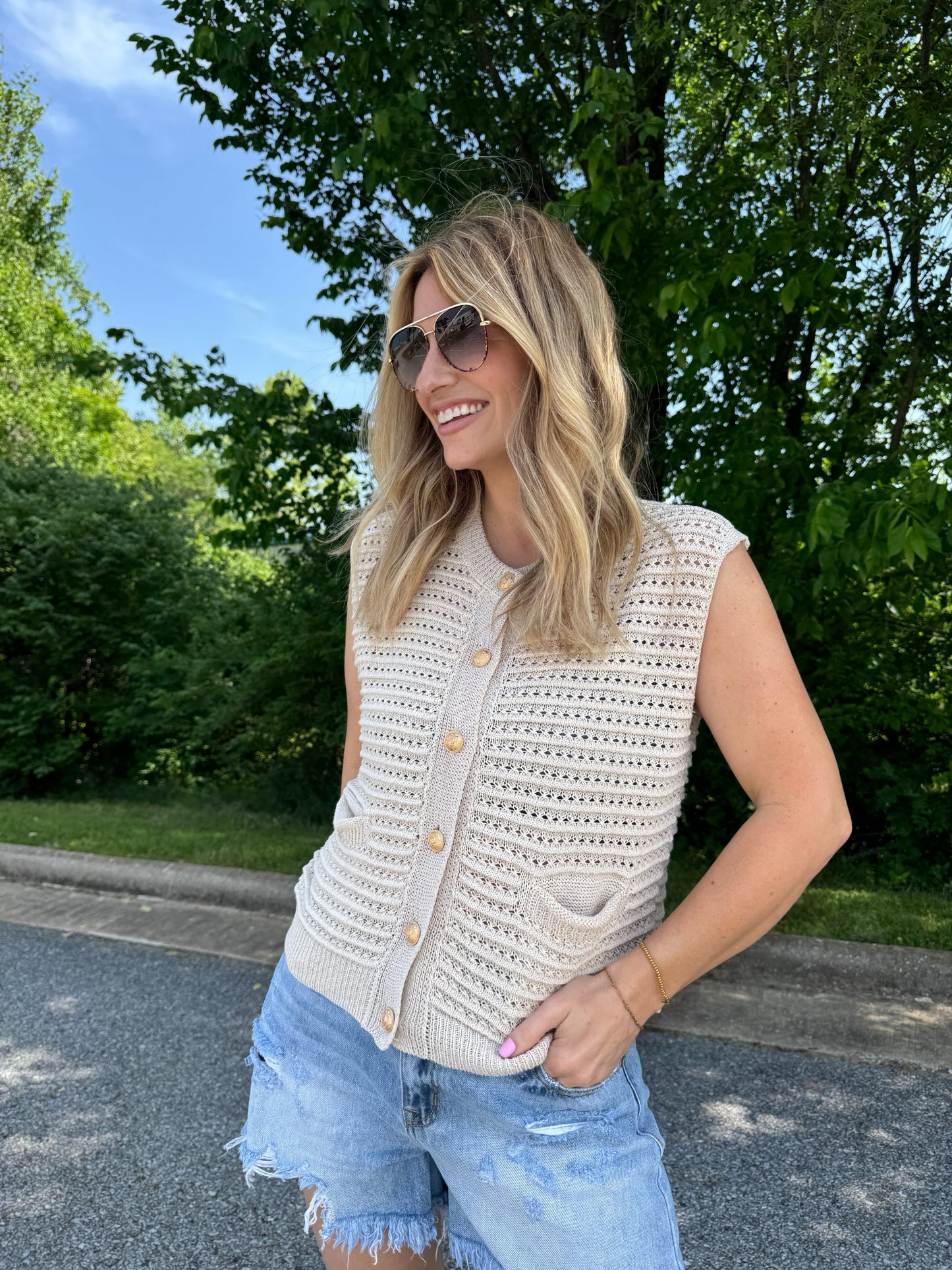In The Moment Sweater Vest Top in Oatmeal
