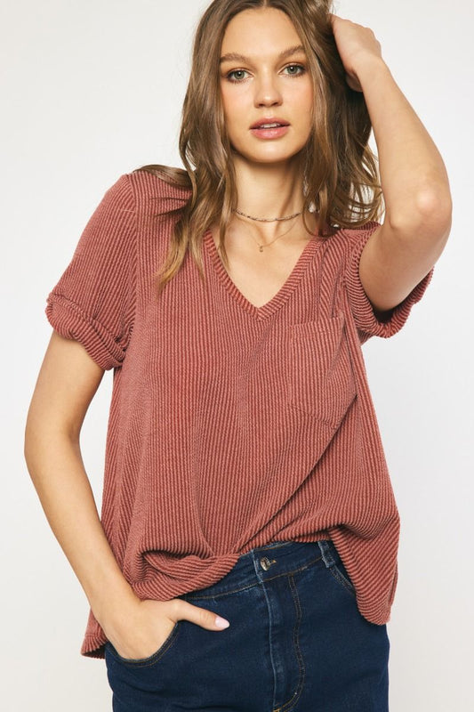 Favorite Corded Short sleeve Top in Rust - small