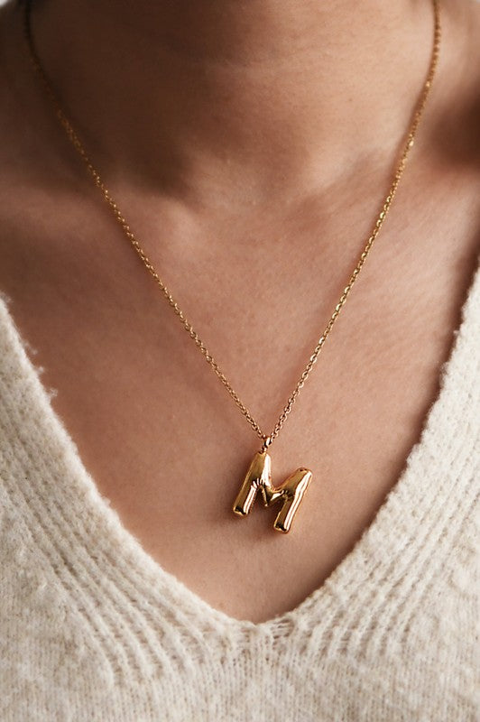 Gold Bubble Initial Necklace