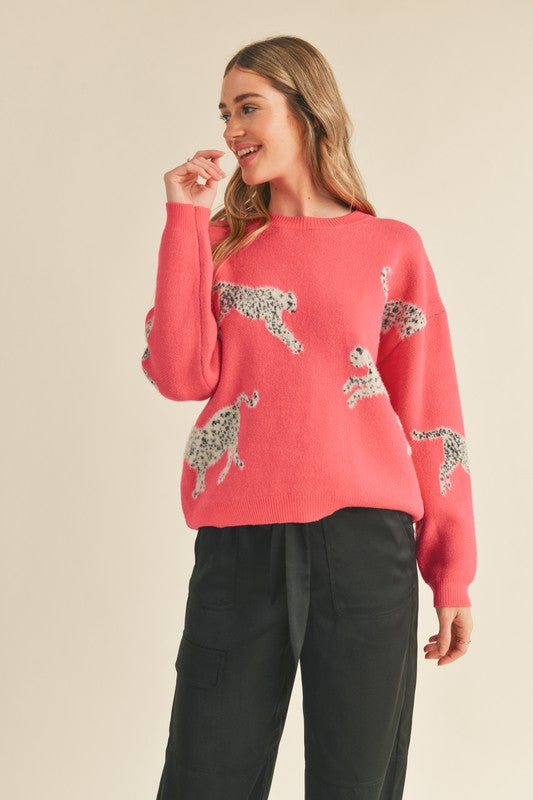Eye-Catching Leopard Sweater in Electric Fuchsia