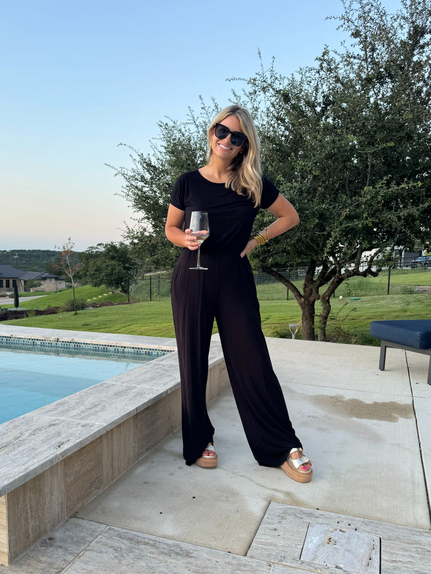 Positive Vibes Short Sleeve Jumpsuit in Black