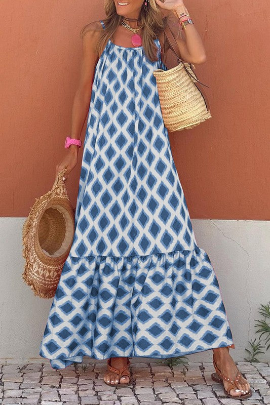 Gorgeous Geometric Maxi Dress in Blue