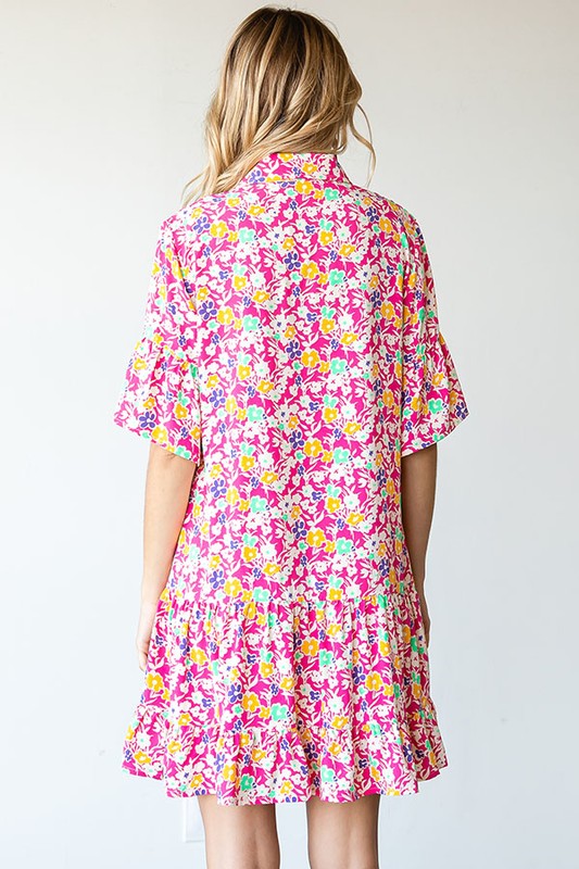 Feminine Ditsy Floral Print Dress