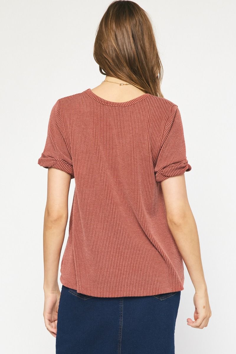 Favorite Corded Short sleeve Top in Rust