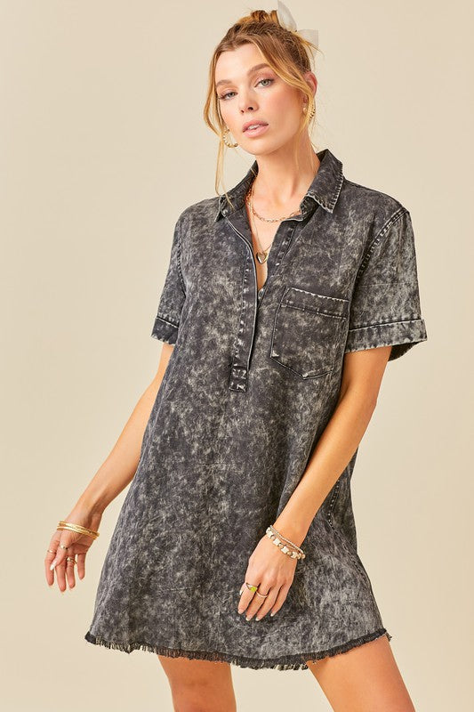 Washed Shirt Dress in Black