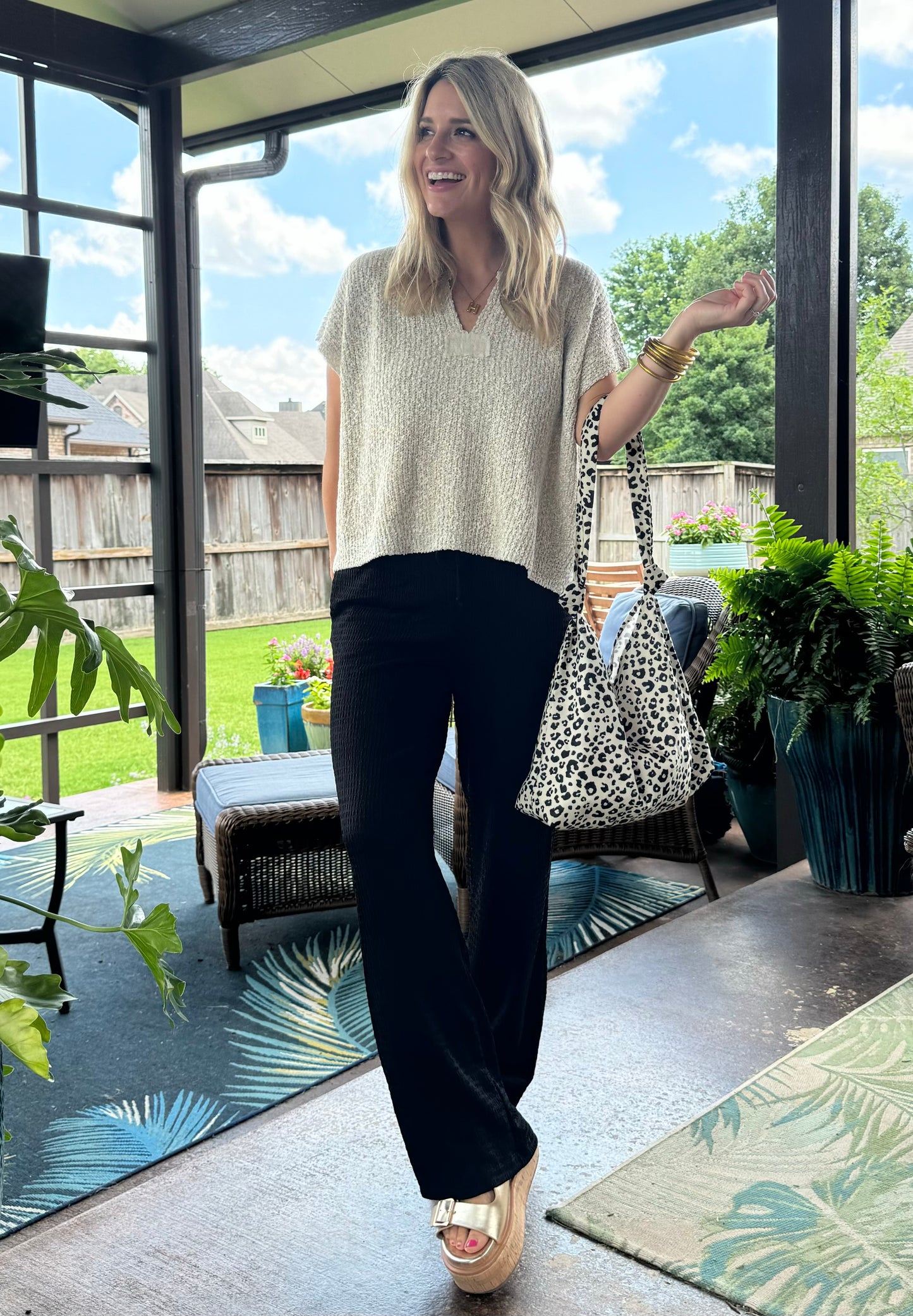 Carefree Crinkle Knit Pants in Black