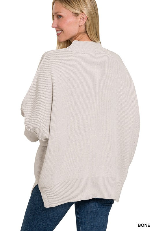Comfy Side Slit Sweater in Bone