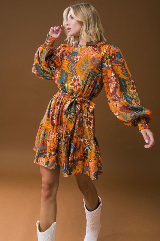 Floral Goddess Dress in Mustard